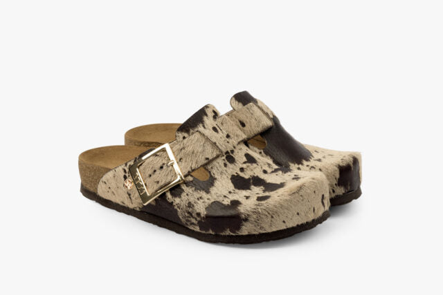Max damclogs i läder med päls – beige ko