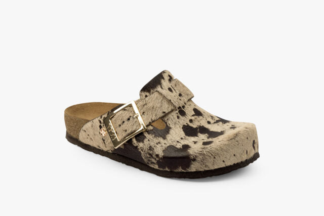 Max damclogs i läder med päls – beige ko
