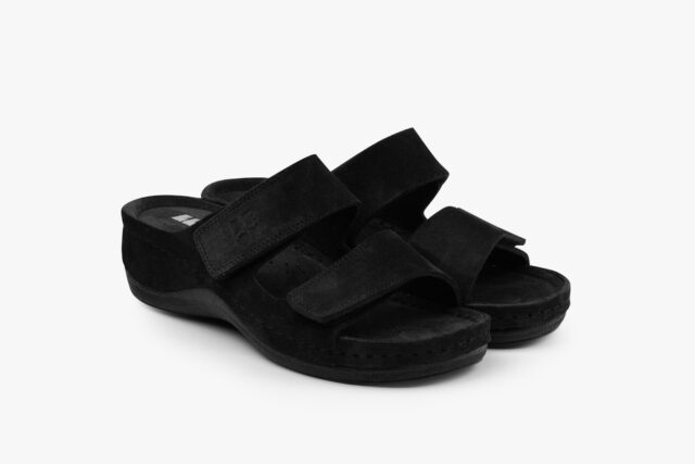 Moss damsandal i mocka - svart