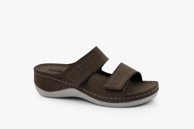 Moss damsandal i mocka - mörkbrun