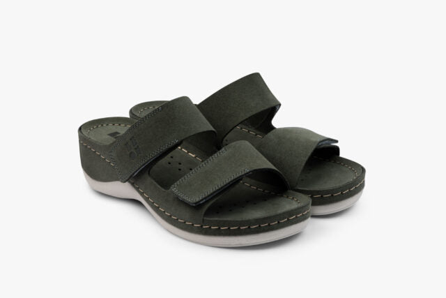 Moss damsandal i mocka - mörkgrön