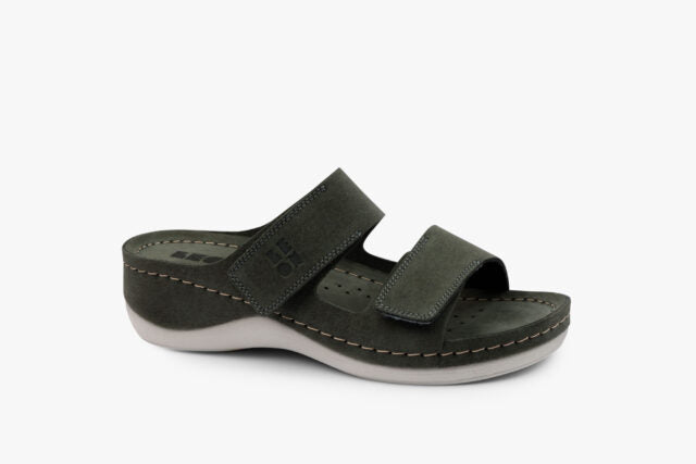 Moss damsandal i mocka - mörkgrön