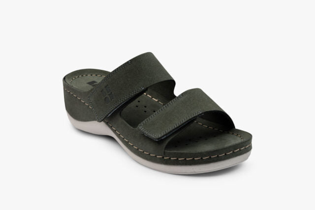 Moss damsandal i mocka - mörkgrön