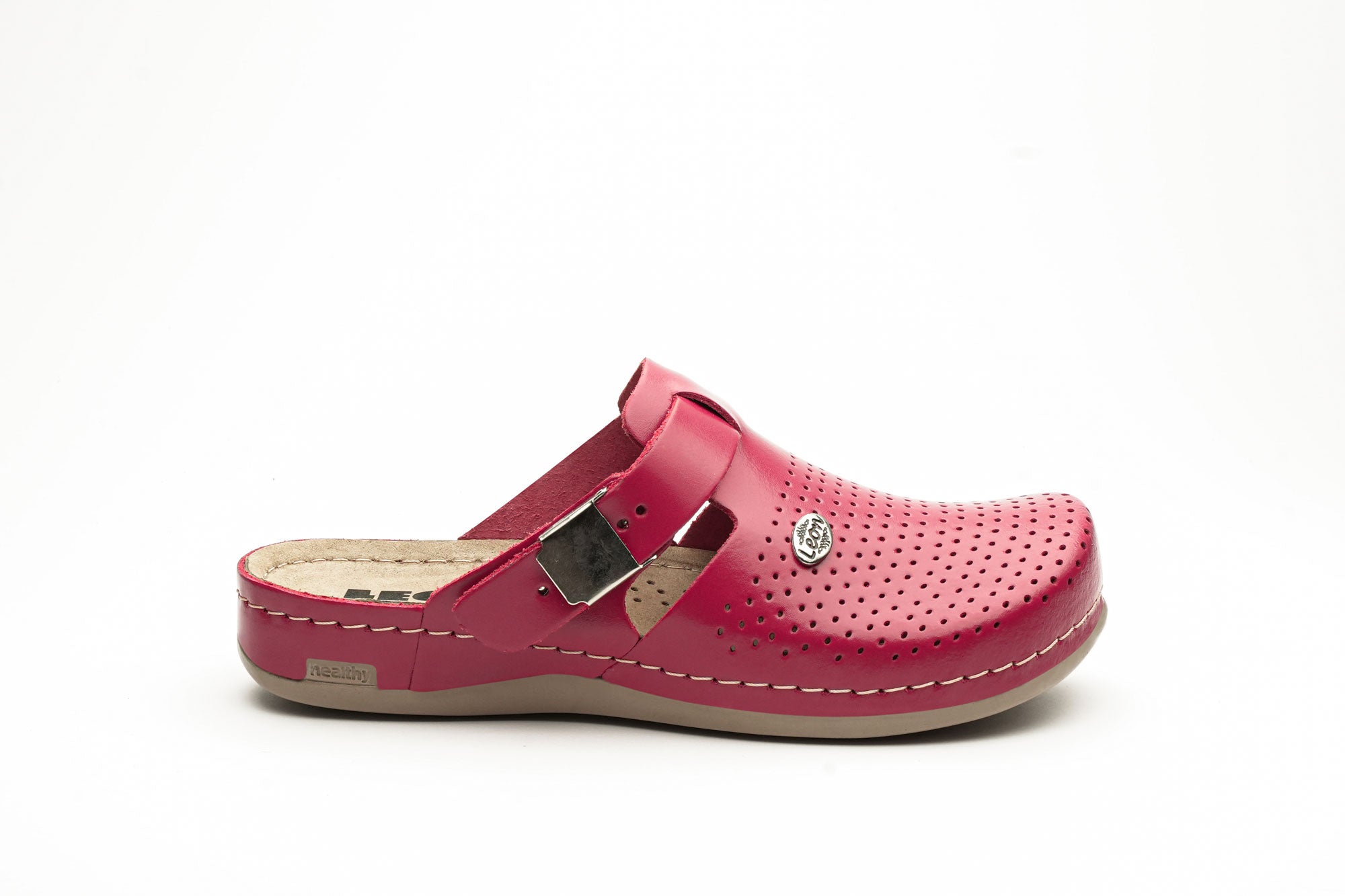 Leona - Dam Läder Clogs - Röd