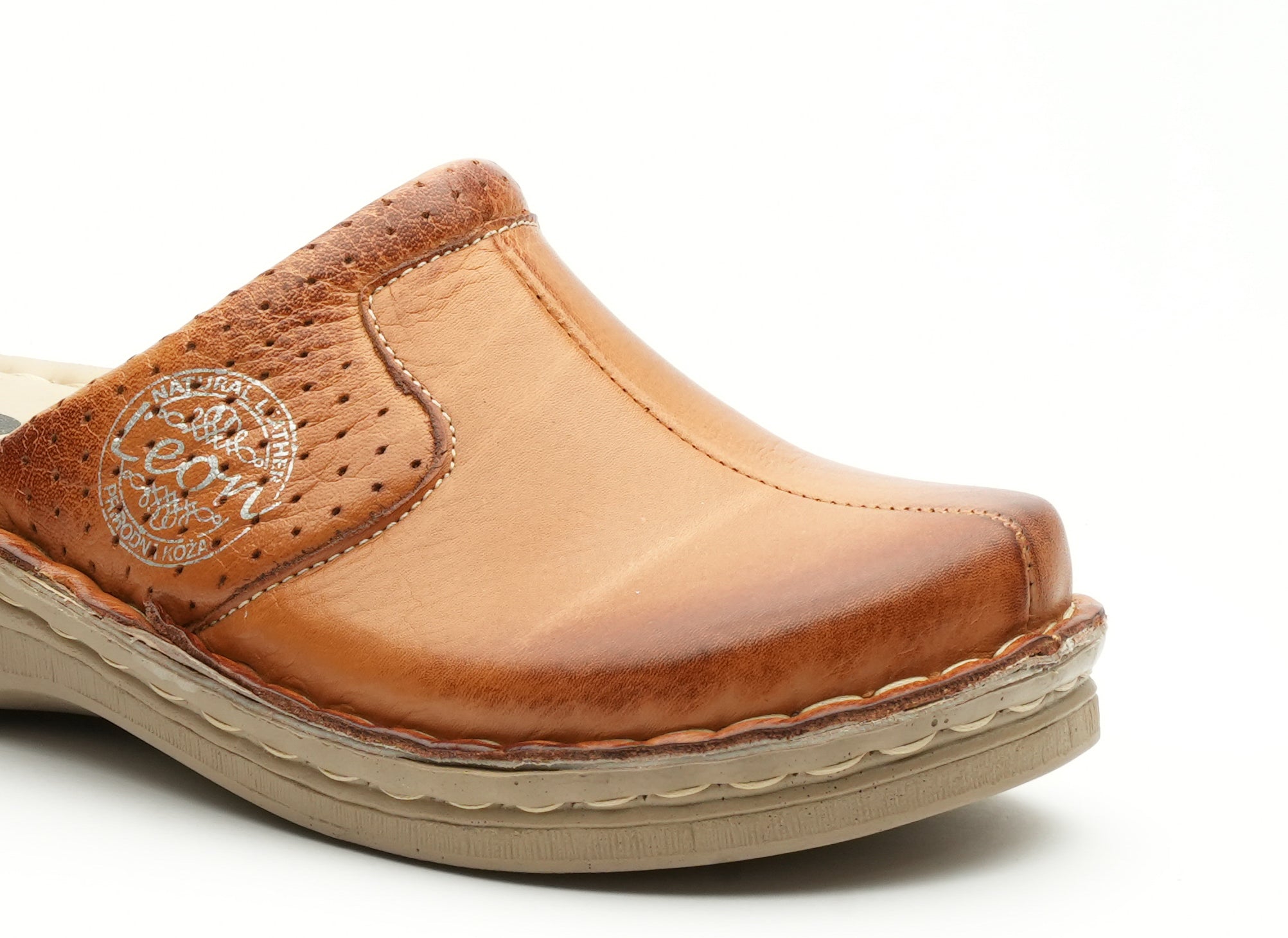 Emili - Dam Läder Clogs - Brun