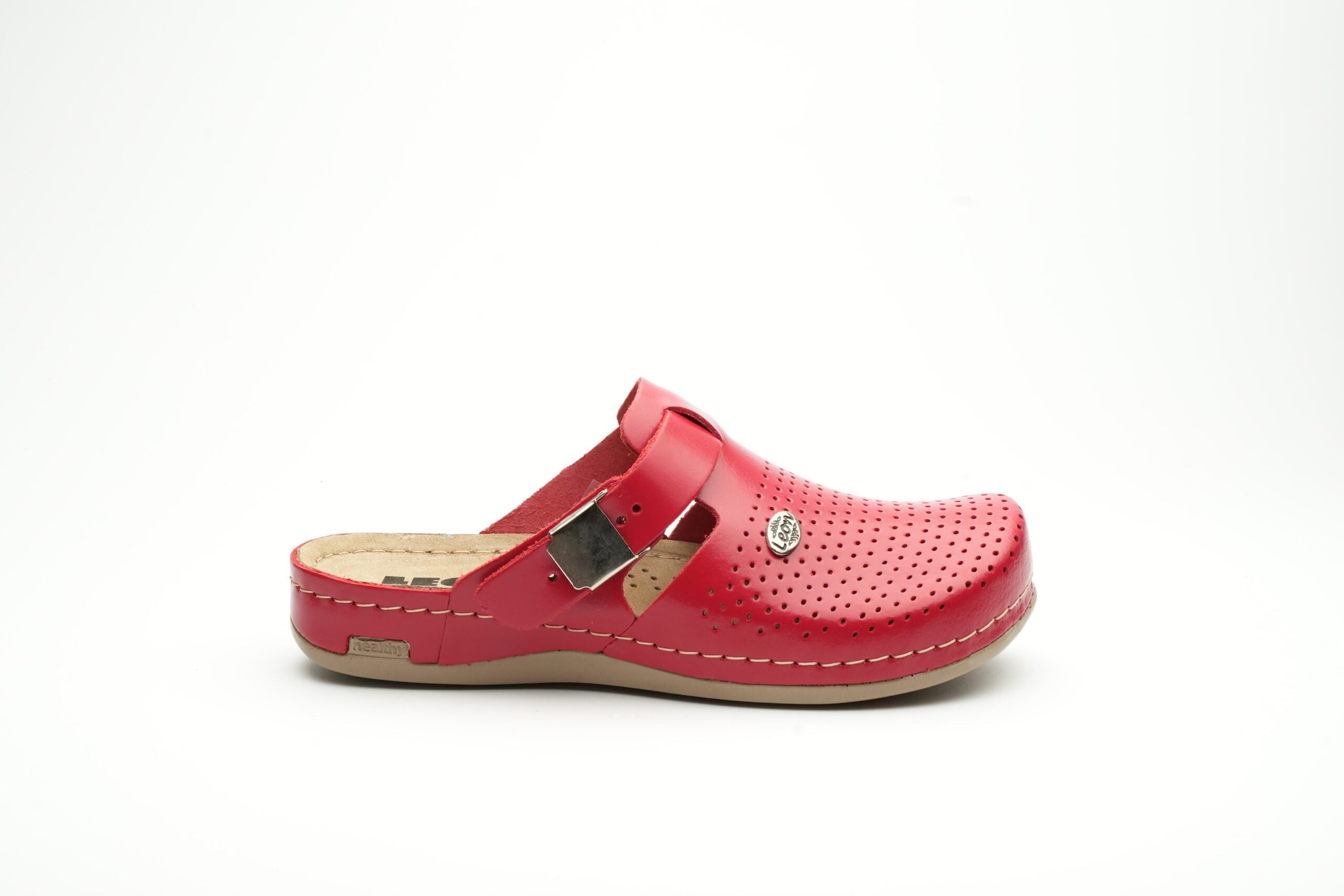 Leona - Dam Läder Clogs - Röd