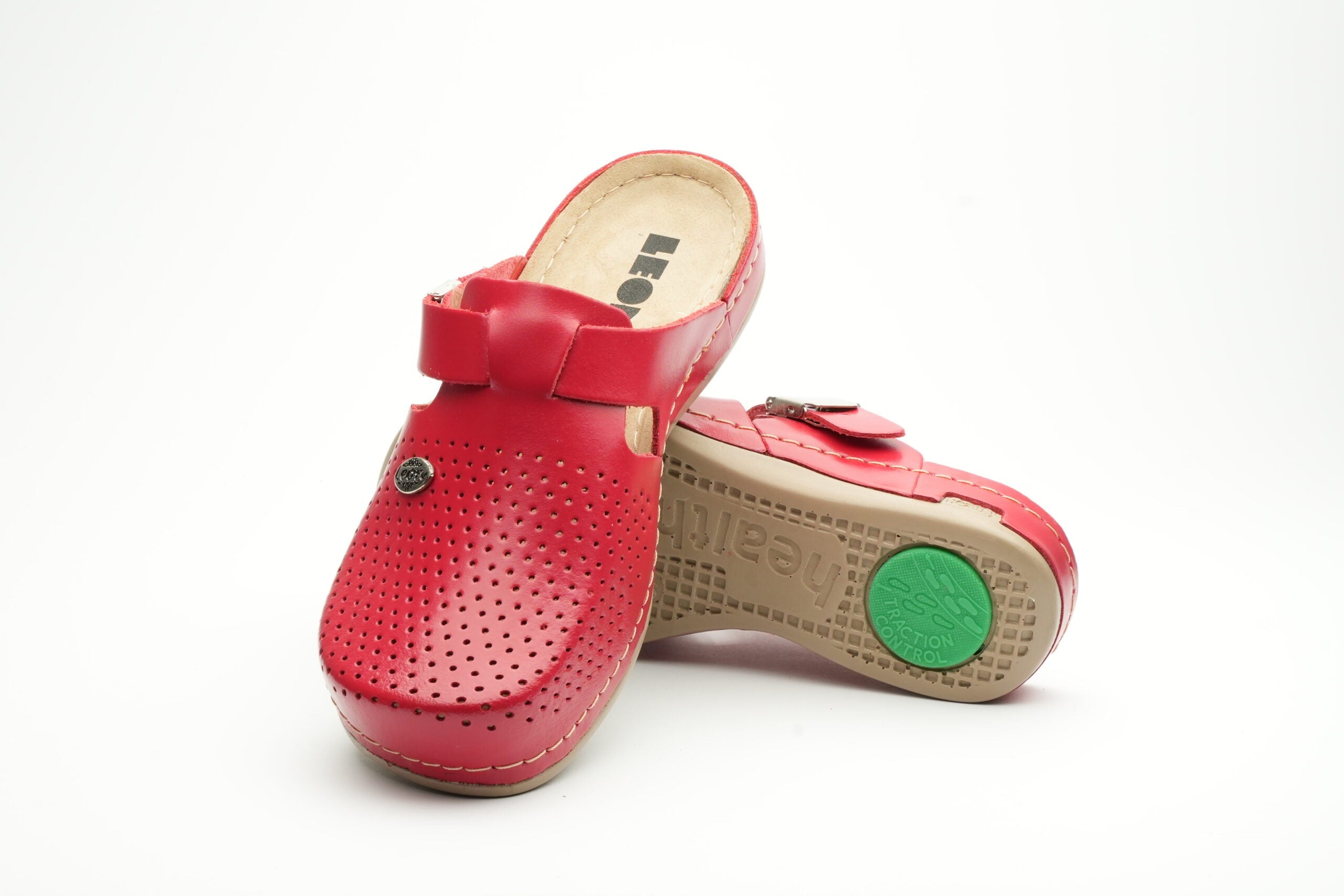 Leona - Dam Läder Clogs - Röd