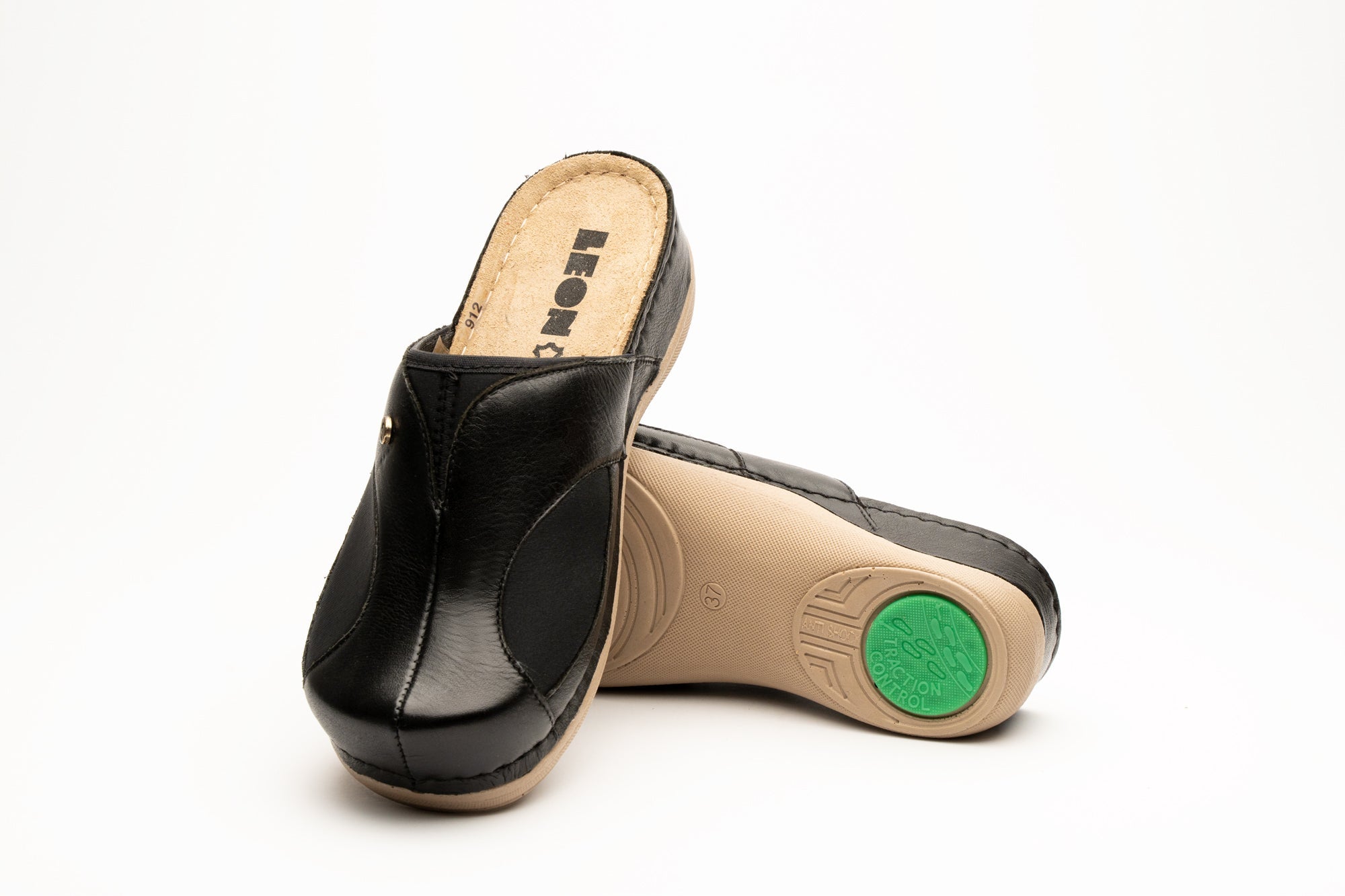 Aria - Dam Läder Clogs - Svart