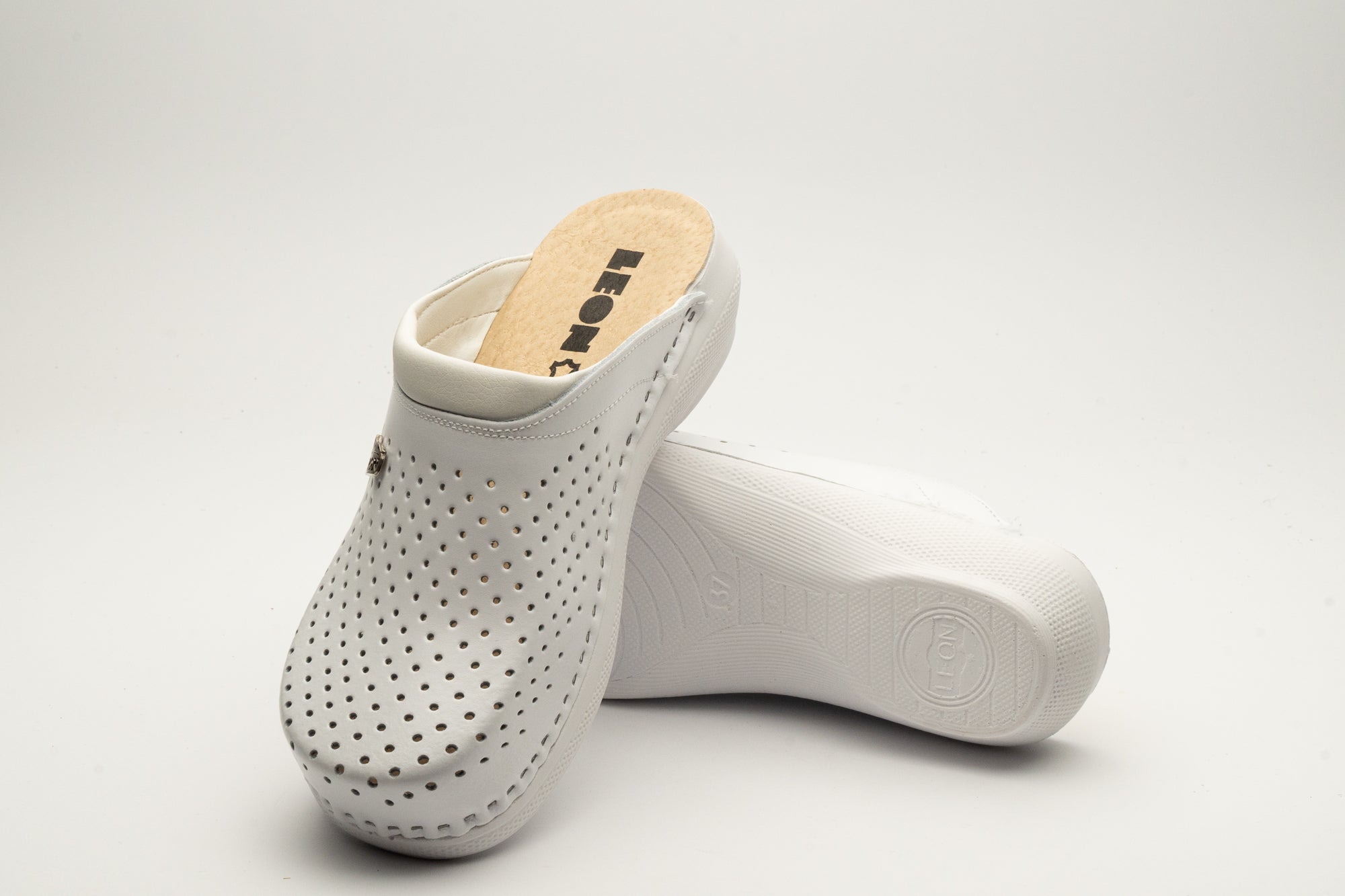 Klassiska Dam Läder Clogs - Vit