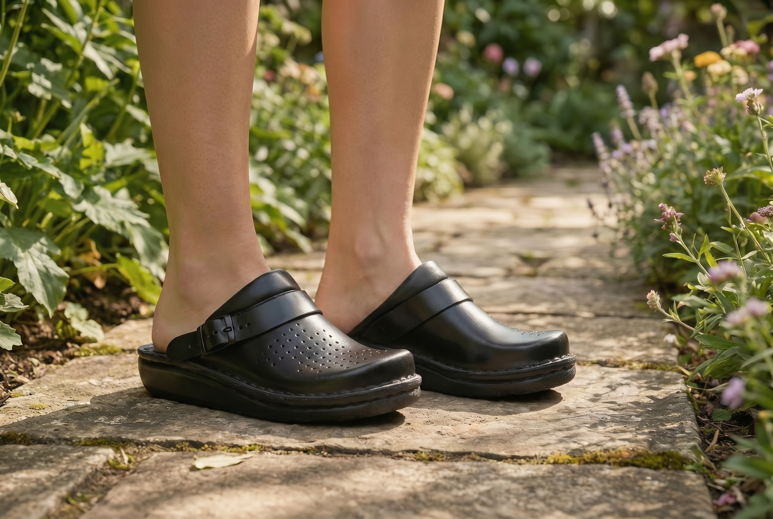 Settle clogs i läder för dam - svart