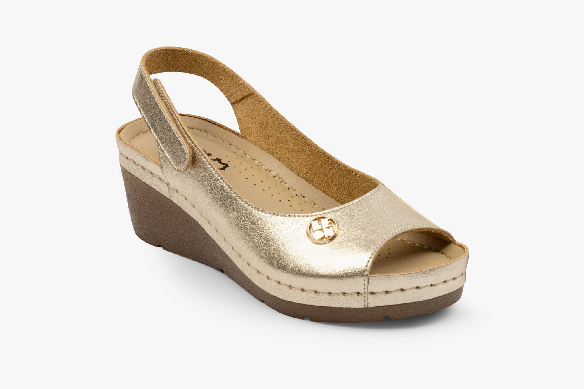 Serene damkilsandal i läder – guld