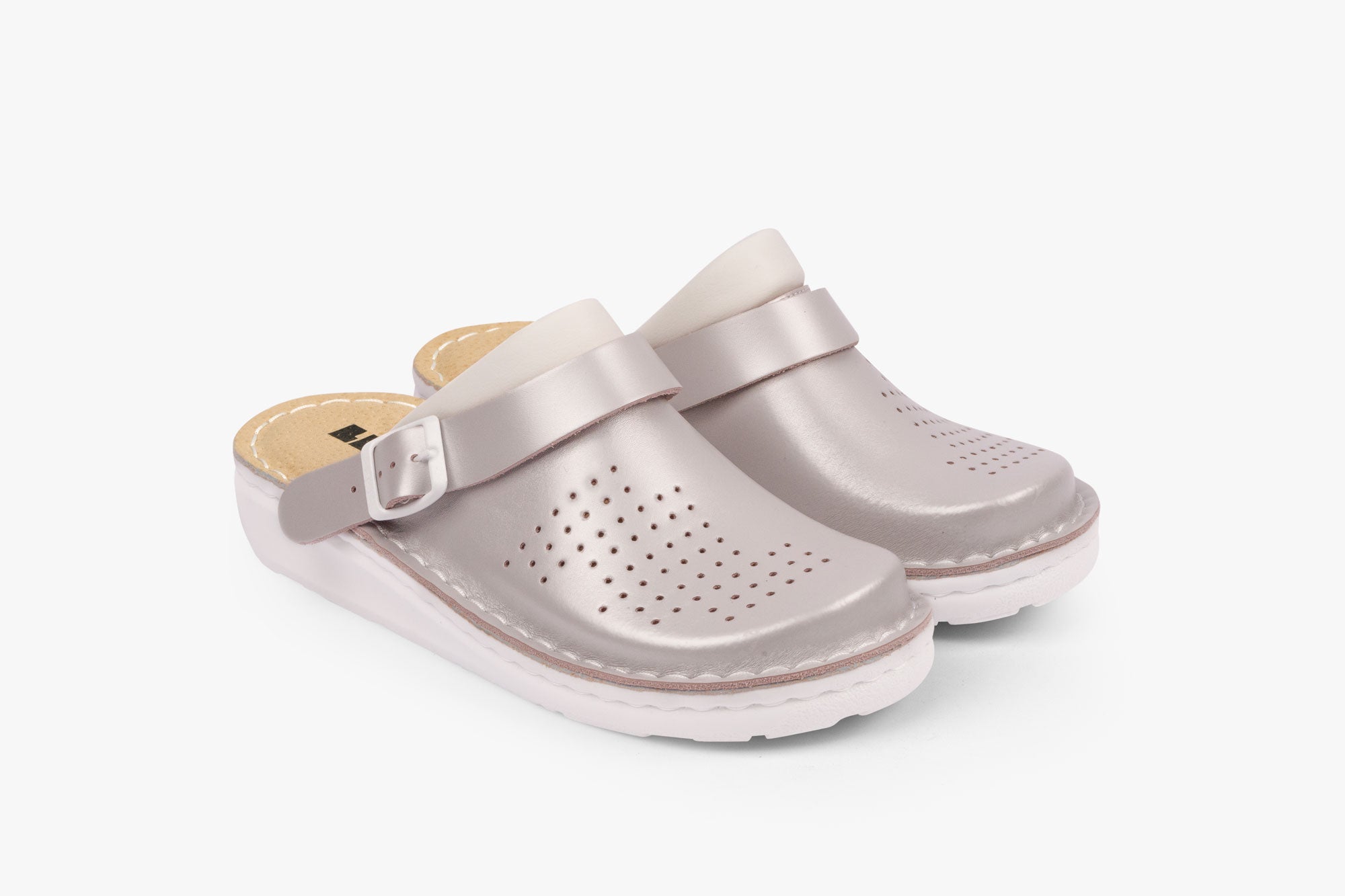 Läder Clogs - Pärlemor