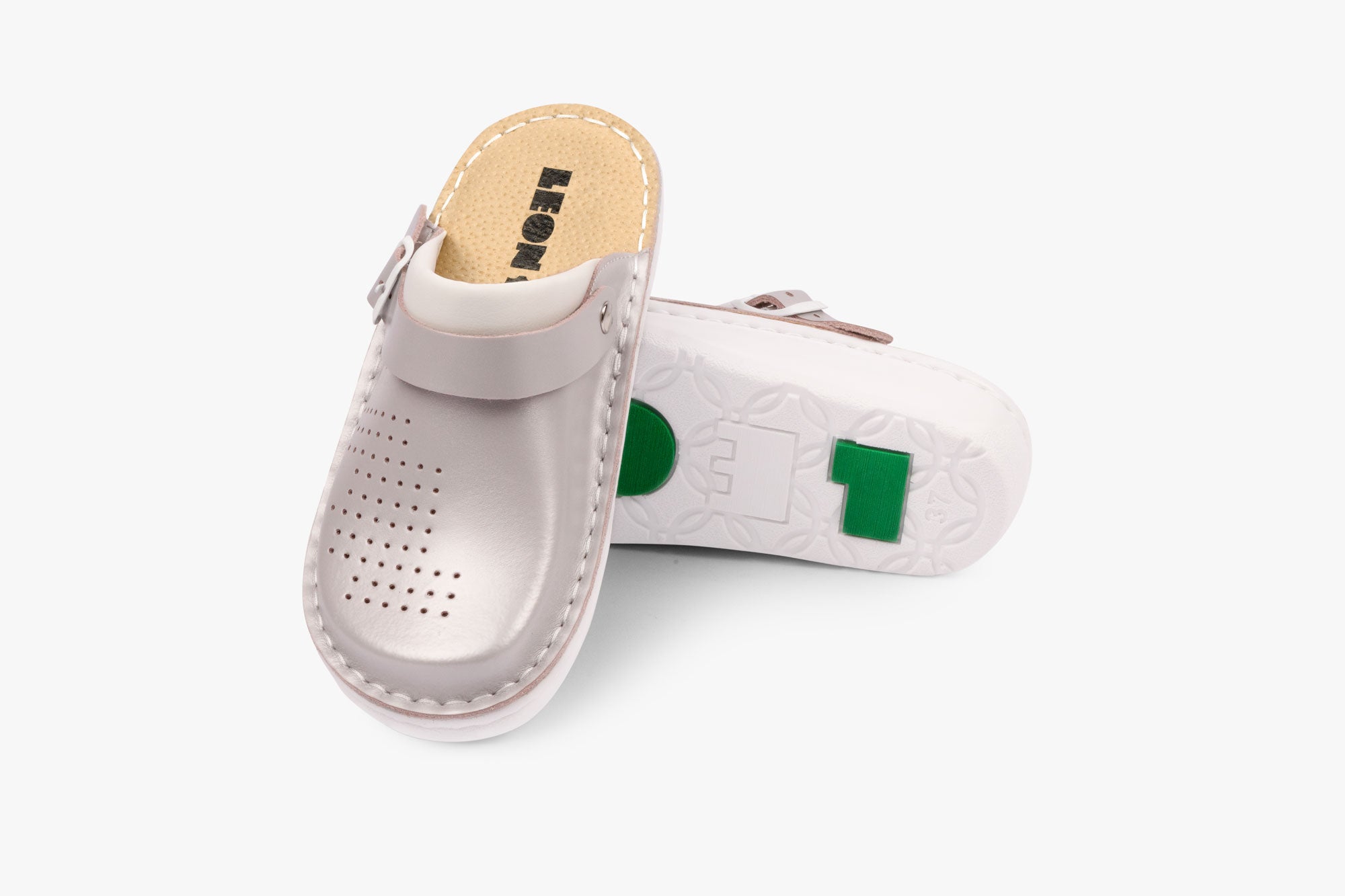 Läder Clogs - Pärlemor