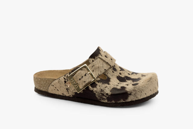 Max damclogs i läder med päls – beige ko