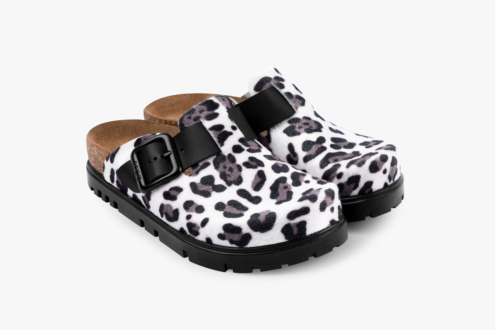 Zoe Päls Clogs - Vit Leopardmönster