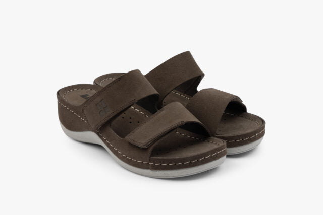 Moss damsandal i mocka - mörkbrun