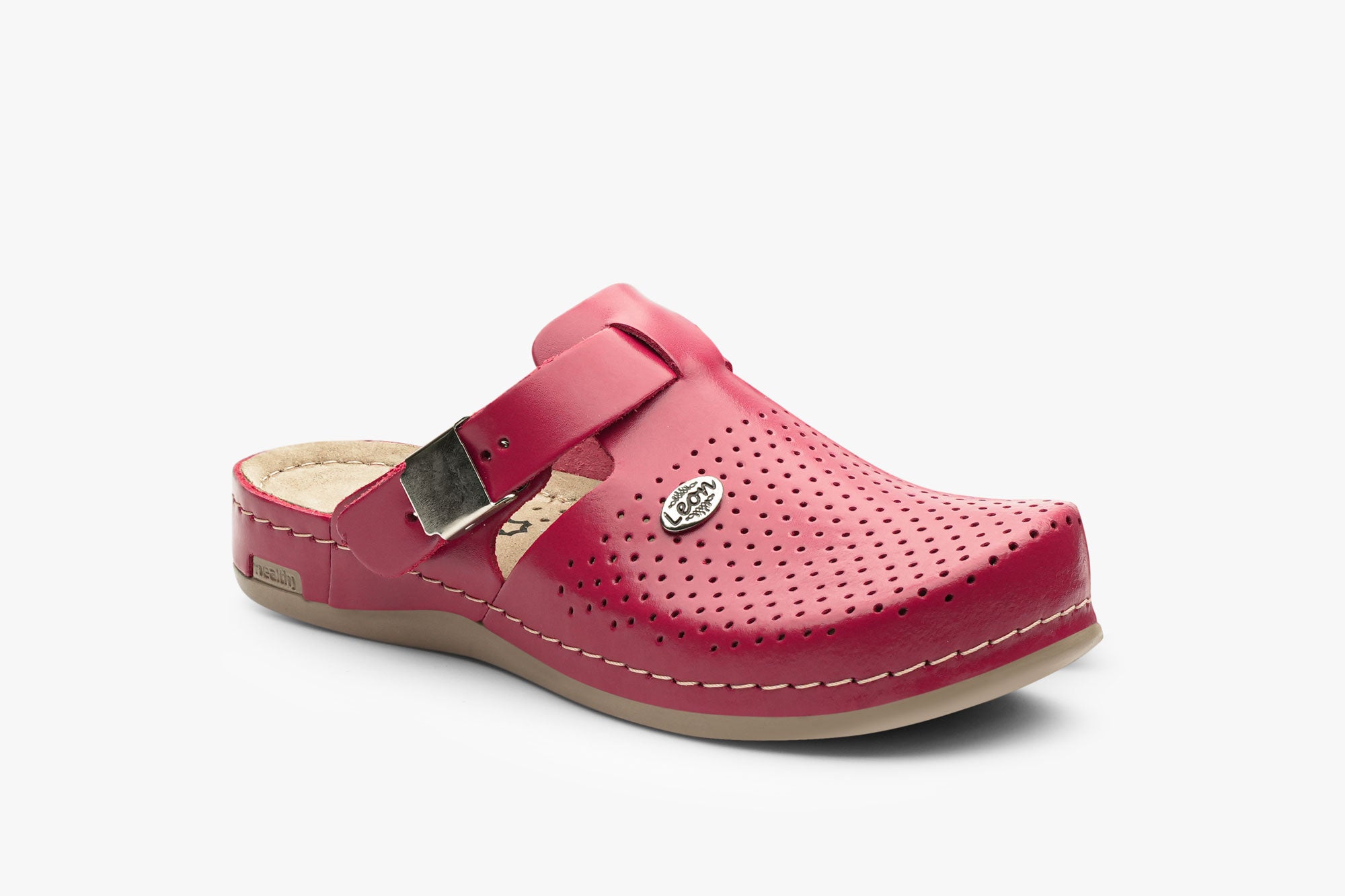 Leona - Dam Läder Clogs - Röd