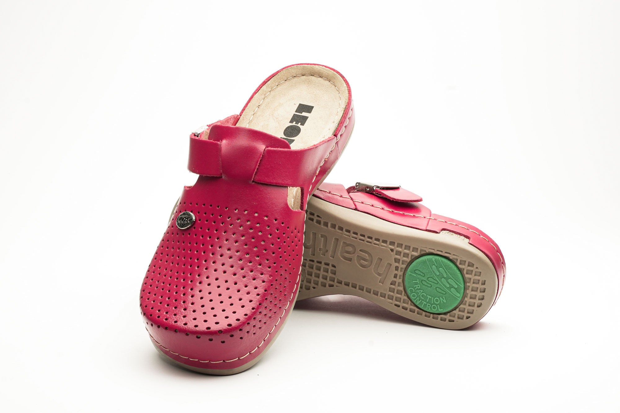 Leona - Dam Läder Clogs - Röd