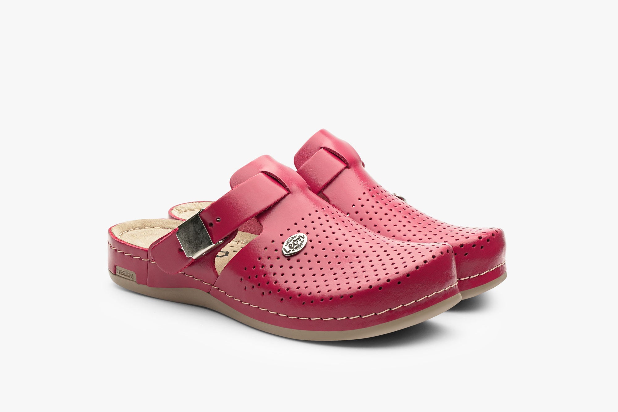 Leona - Dam Läder Clogs - Röd