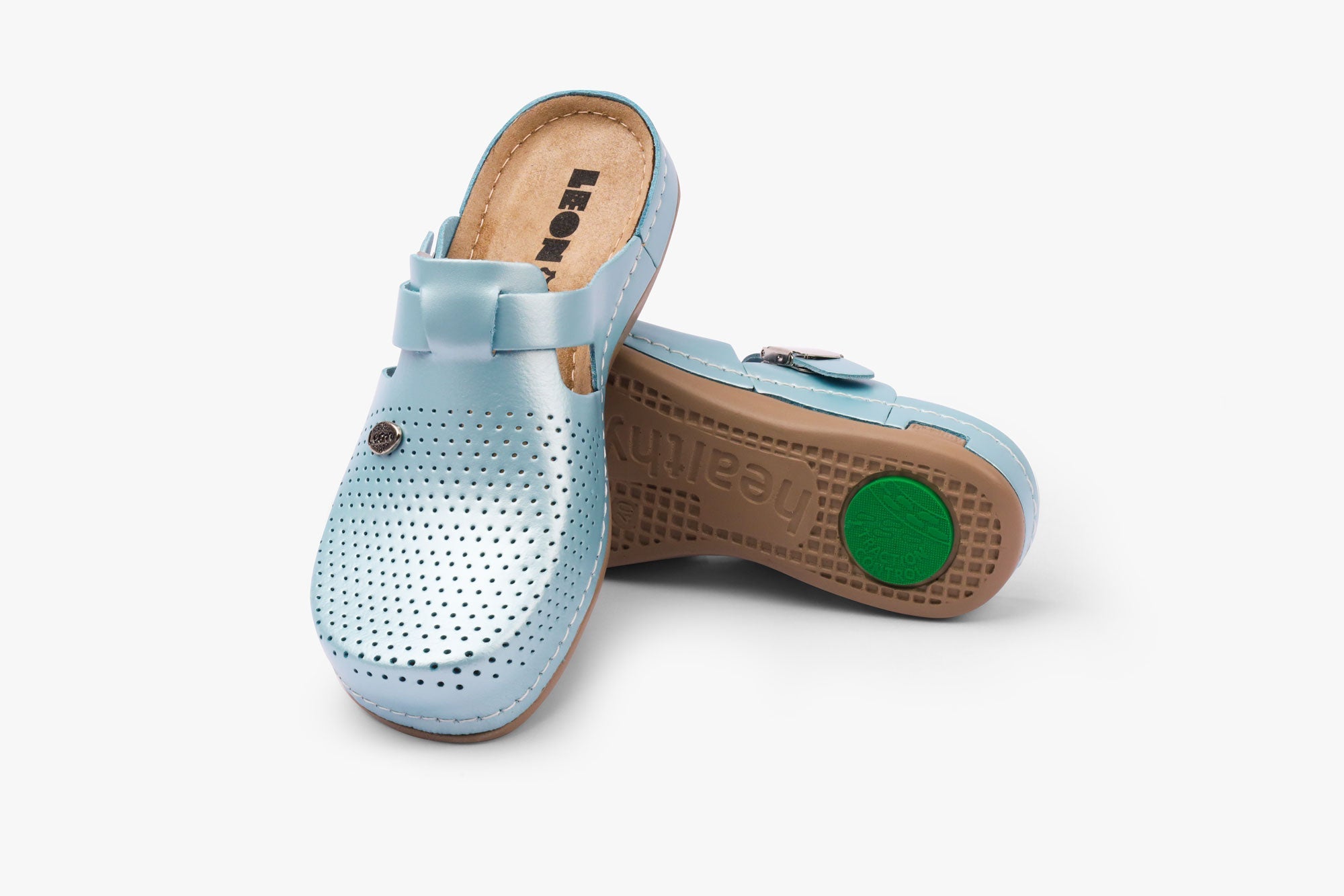 Leona - Dam Läder Clogs - Mintgrön