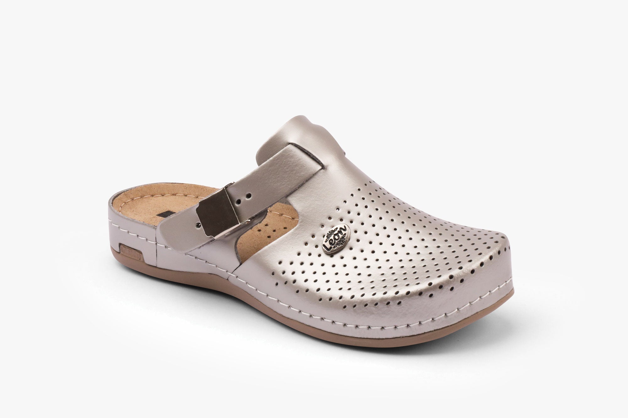 Leona Dam Läder Clogs - Champagne