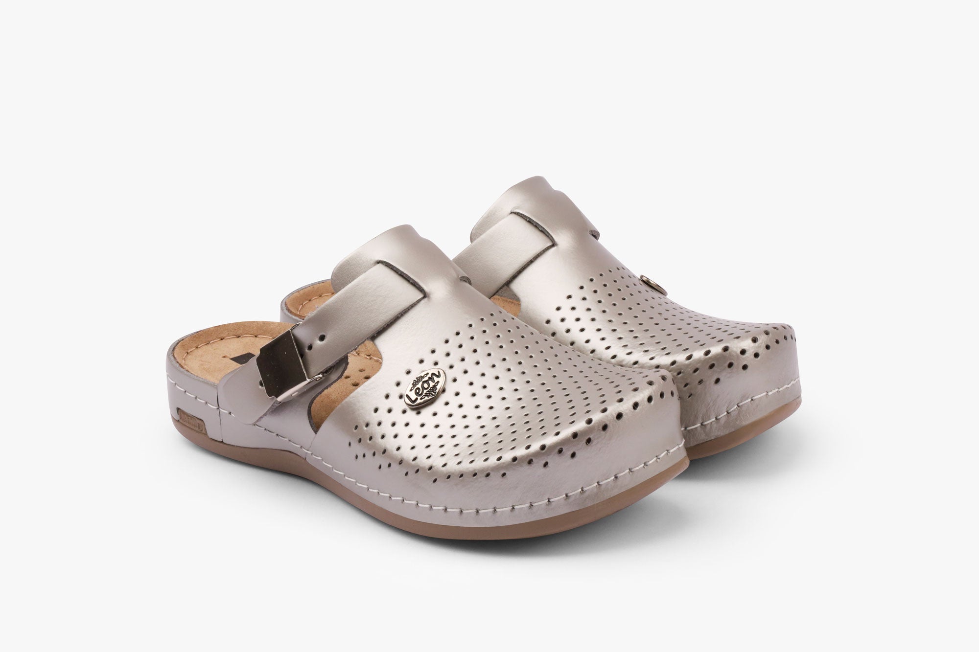 Leona Dam Läder Clogs - Champagne