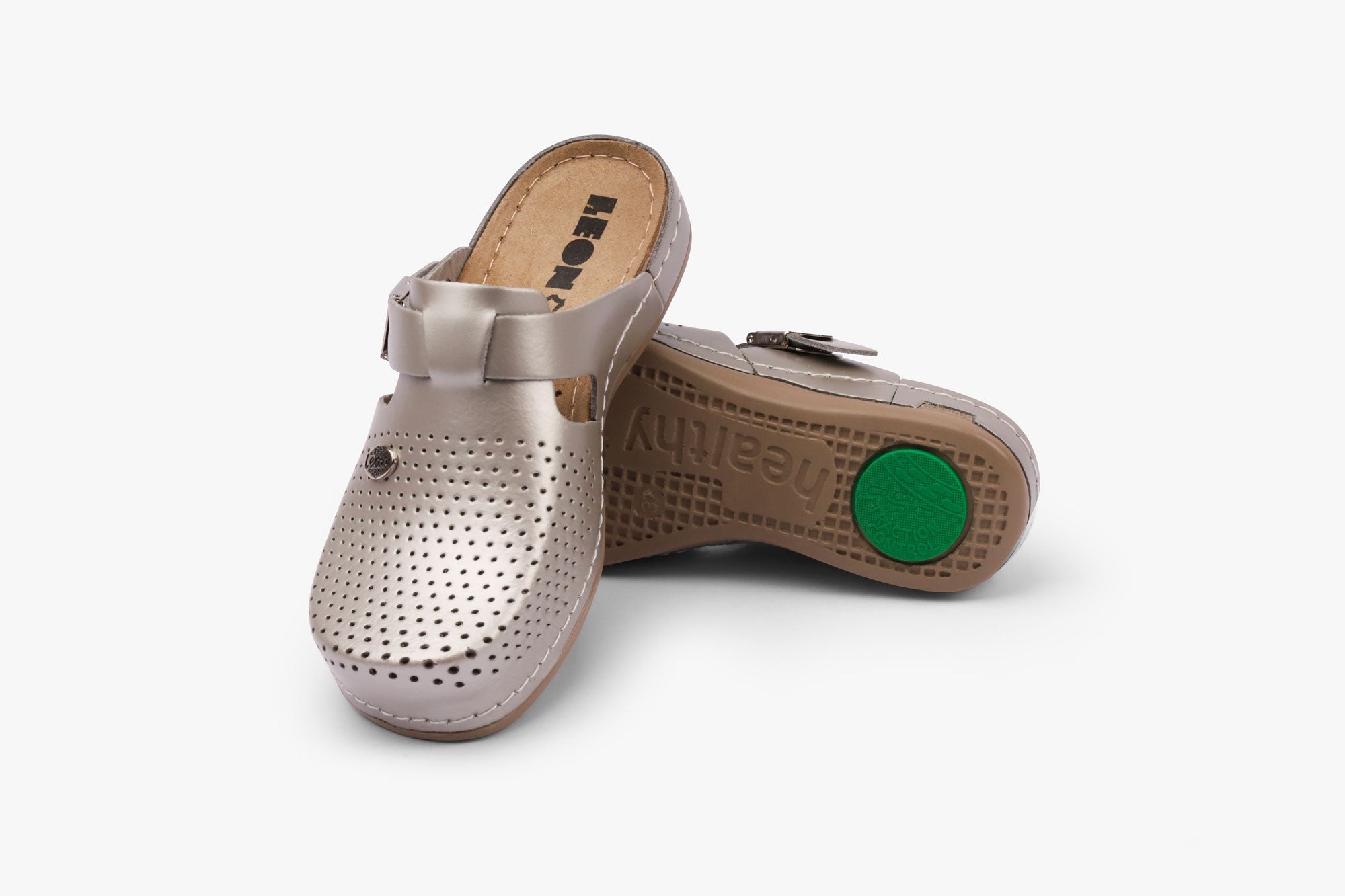 Leona Dam Läder Clogs - Champagne