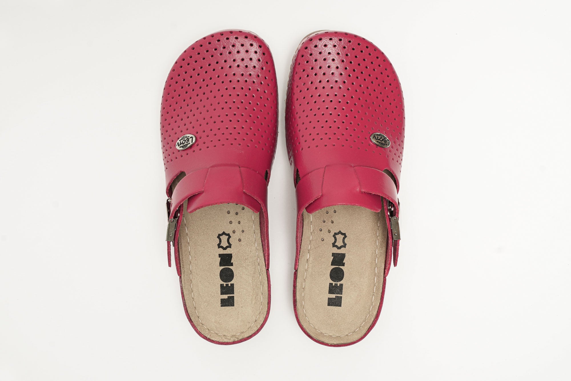 Leona - Dam Läder Clogs - Röd