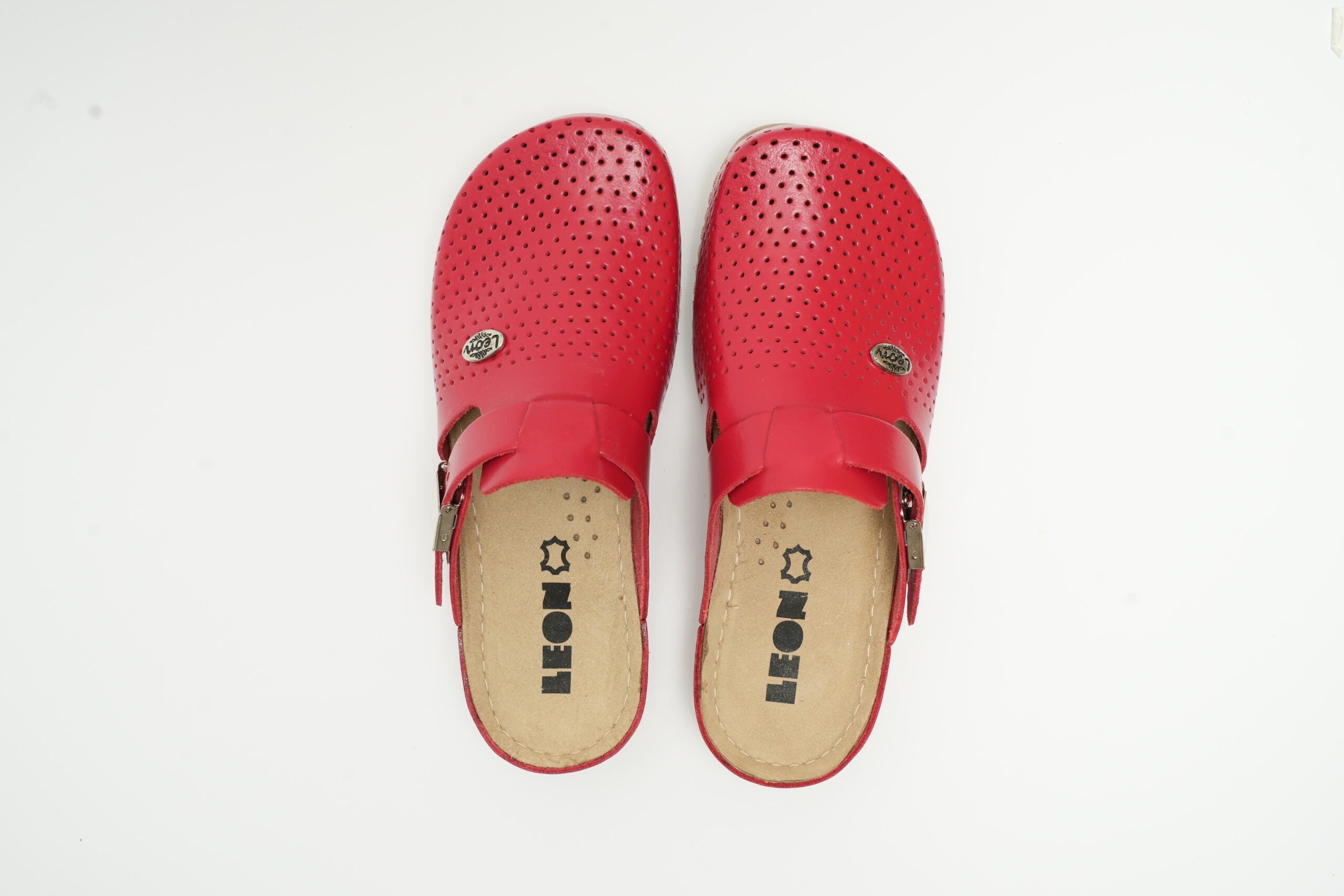 Leona - Dam Läder Clogs - Röd