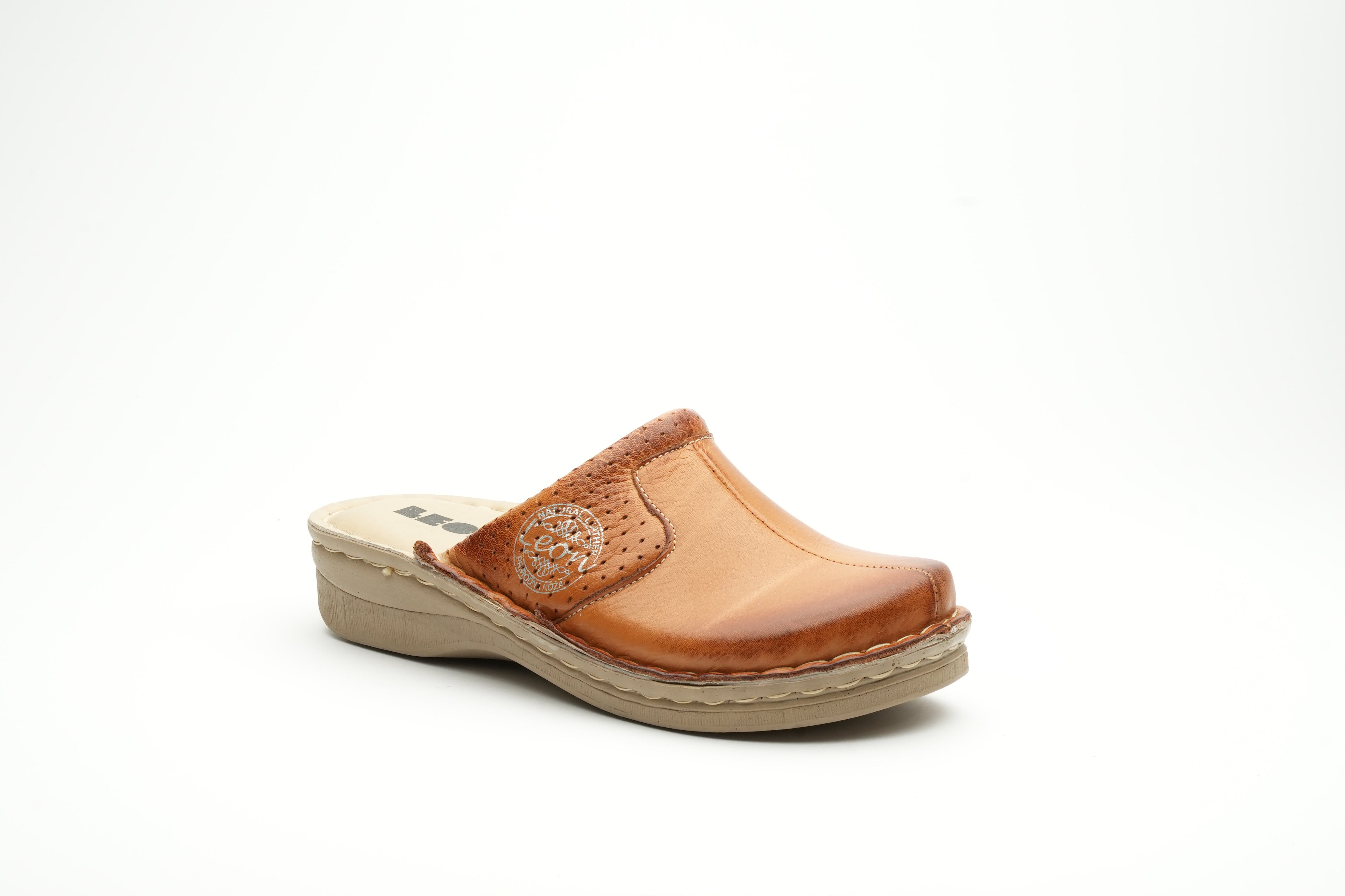 Emili - Dam Läder Clogs - Brun