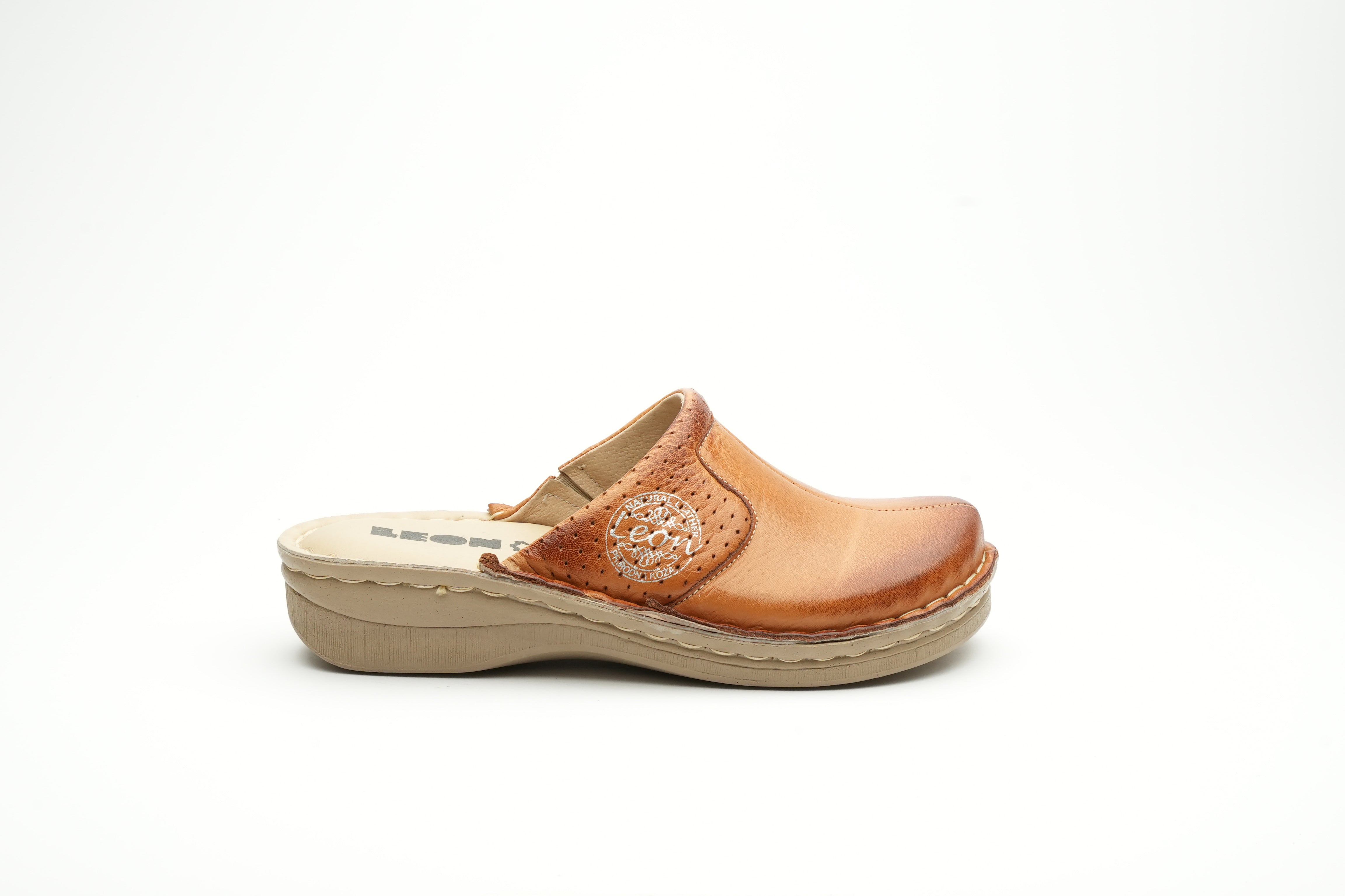 Emili - Dam Läder Clogs - Brun