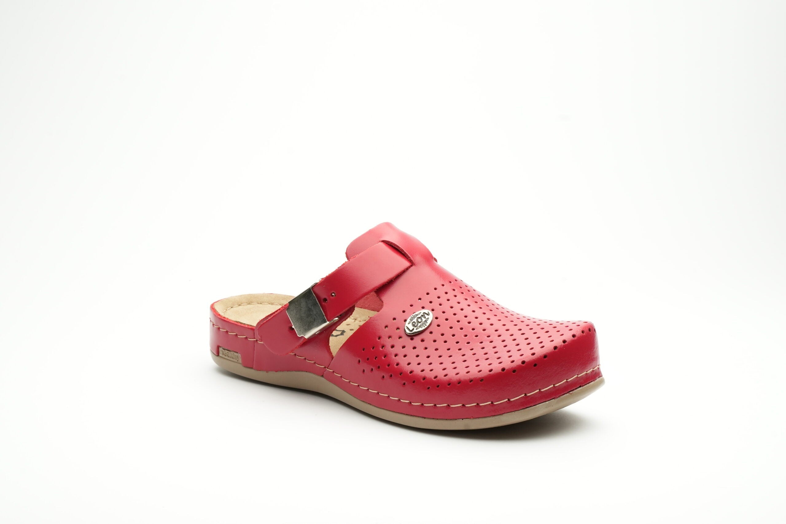 Leona - Dam Läder Clogs - Röd