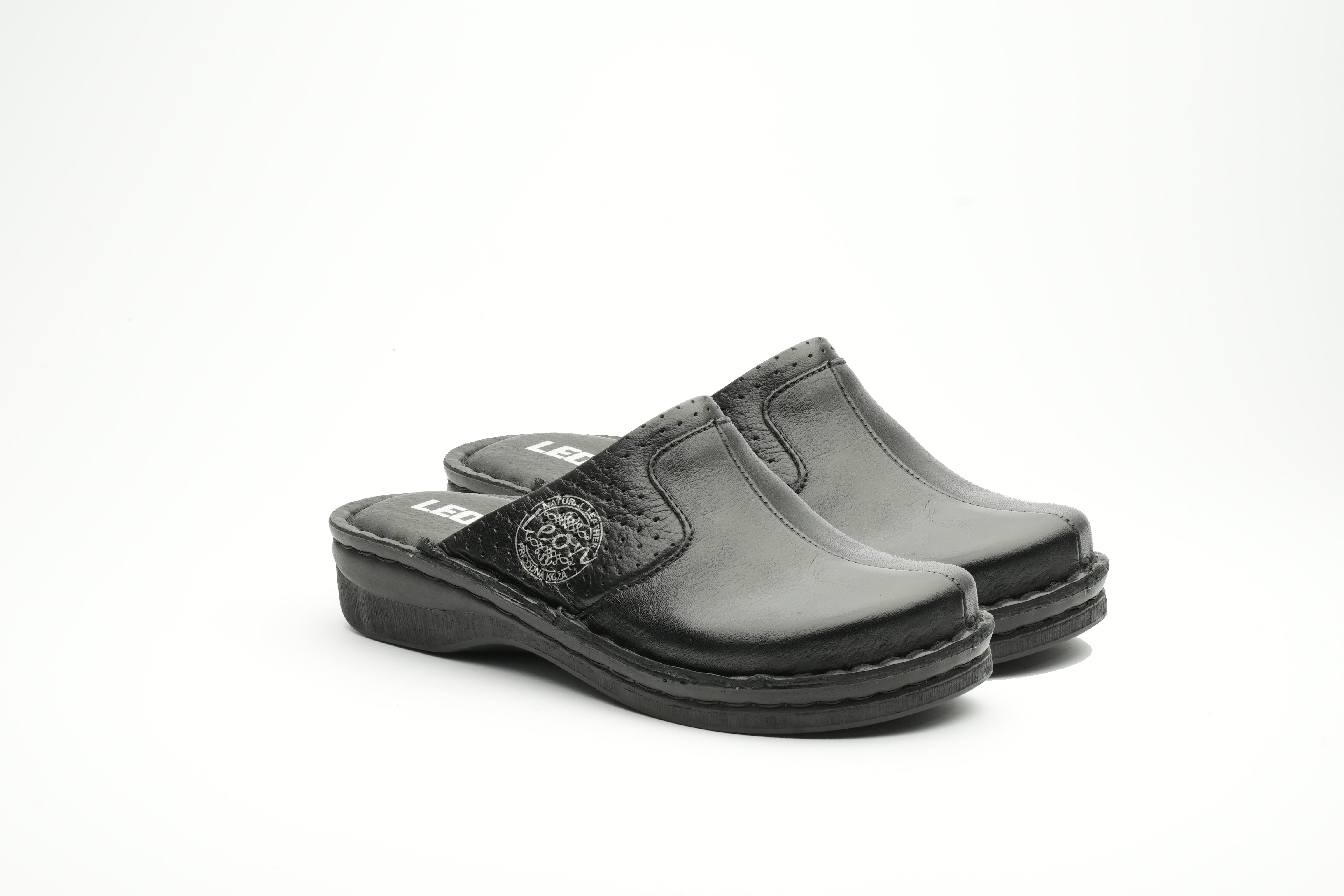 Emili - Dam Läder Clogs - Svart