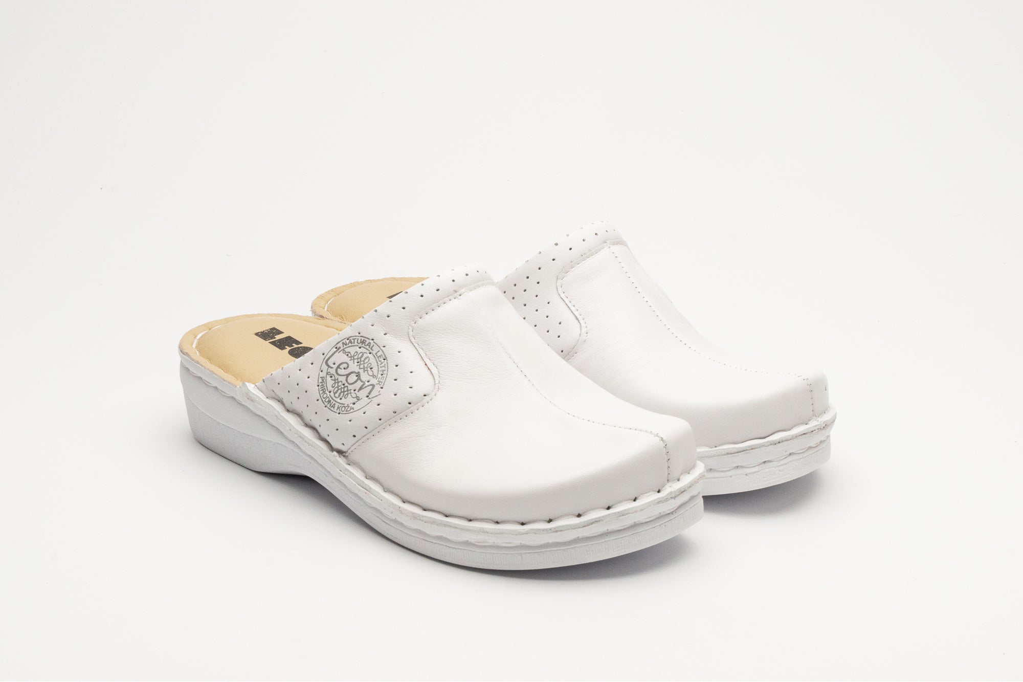 Emili - Dam Läder Clogs - Vit