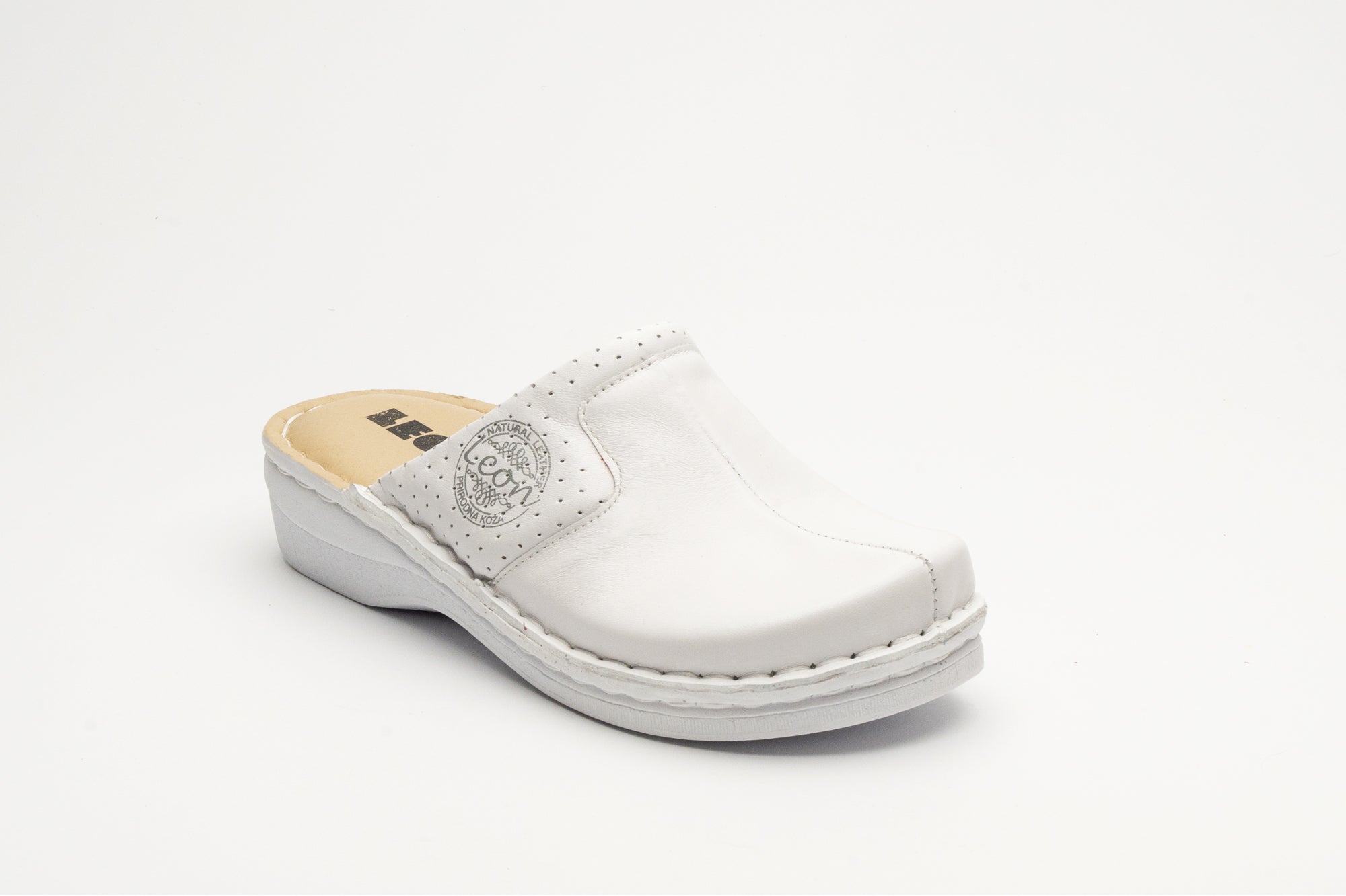 Emili - Dam Läder Clogs - Vit