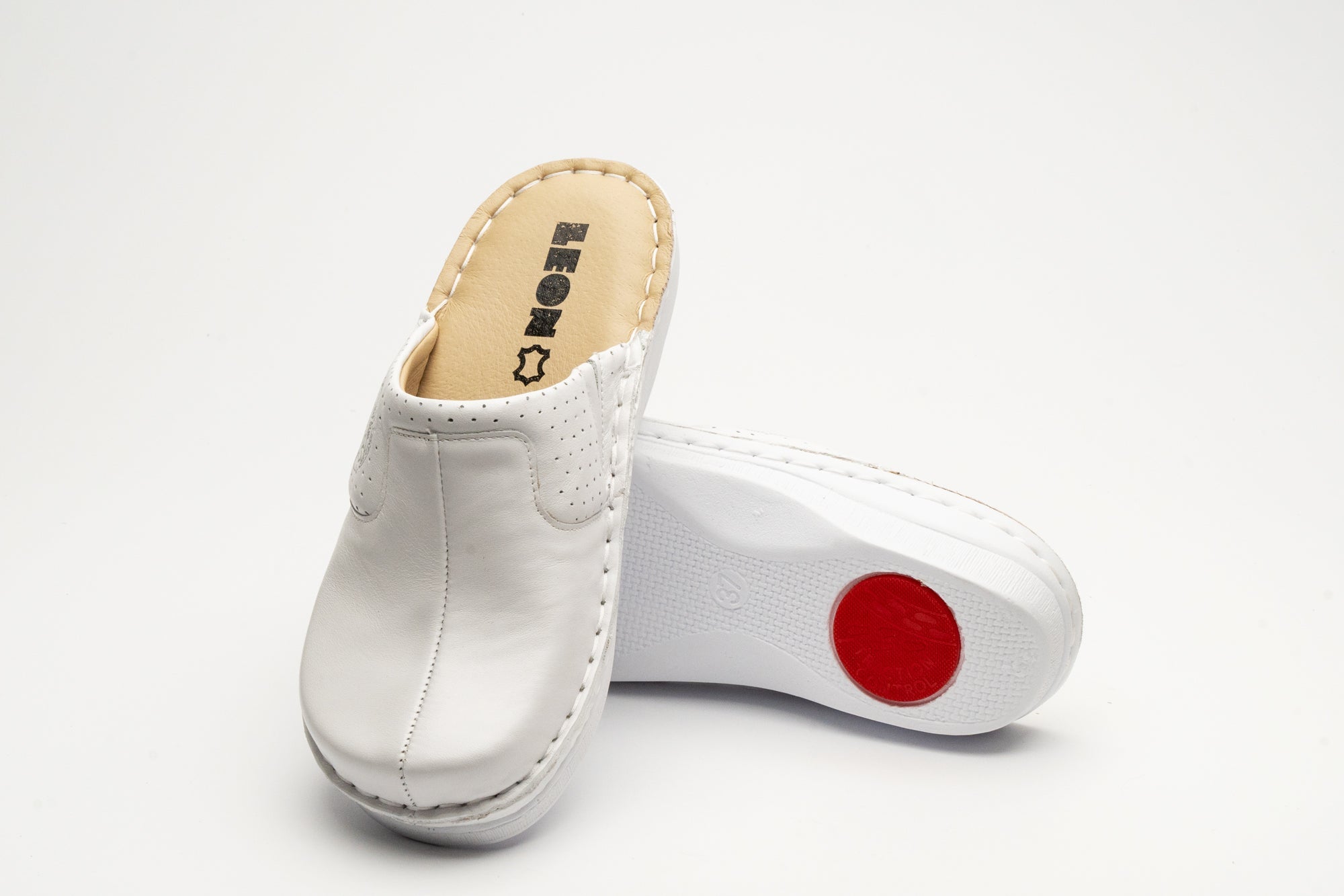 Emili - Dam Läder Clogs - Vit