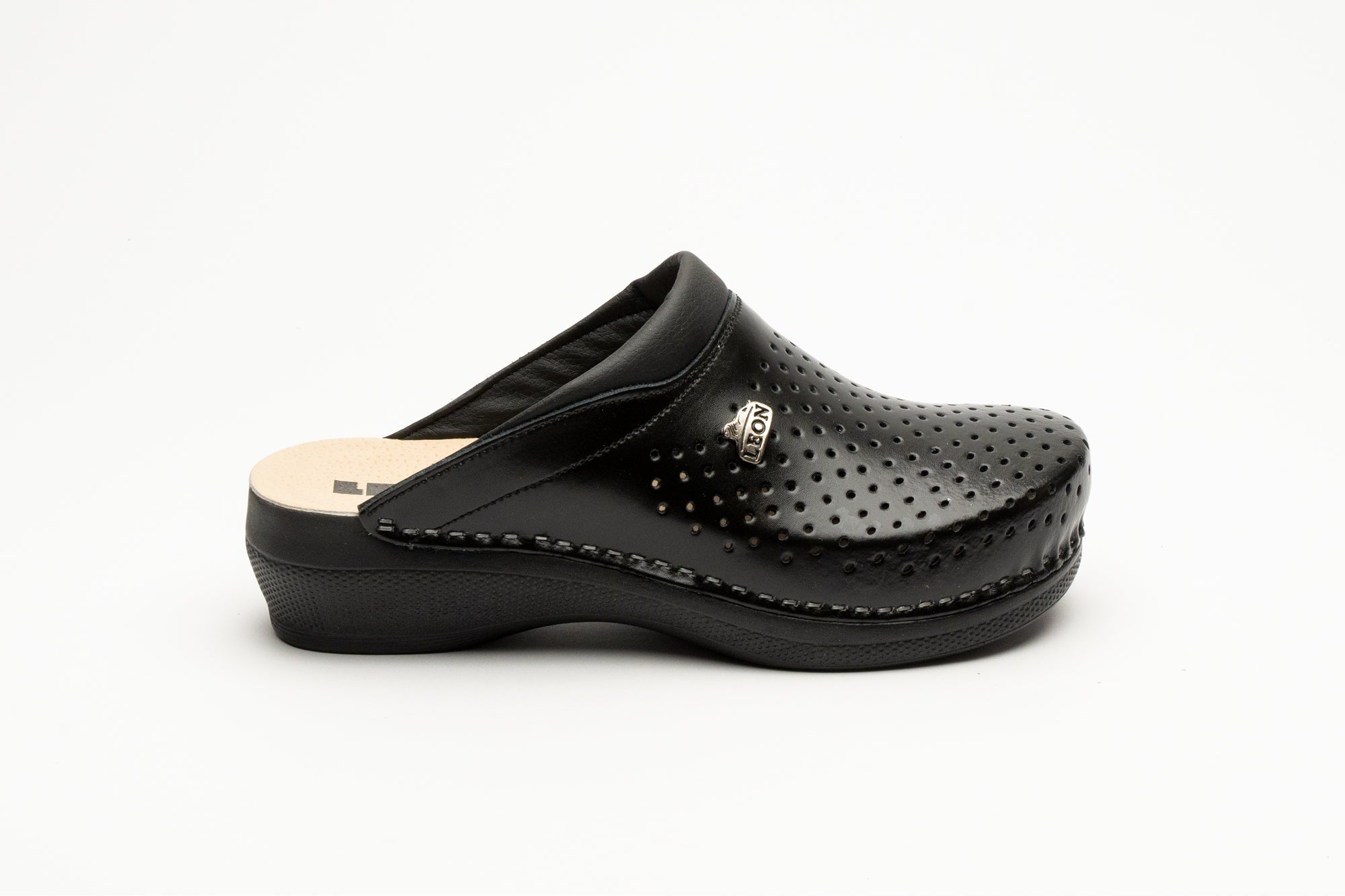 Klassiska Dam Läder Clogs - Svart