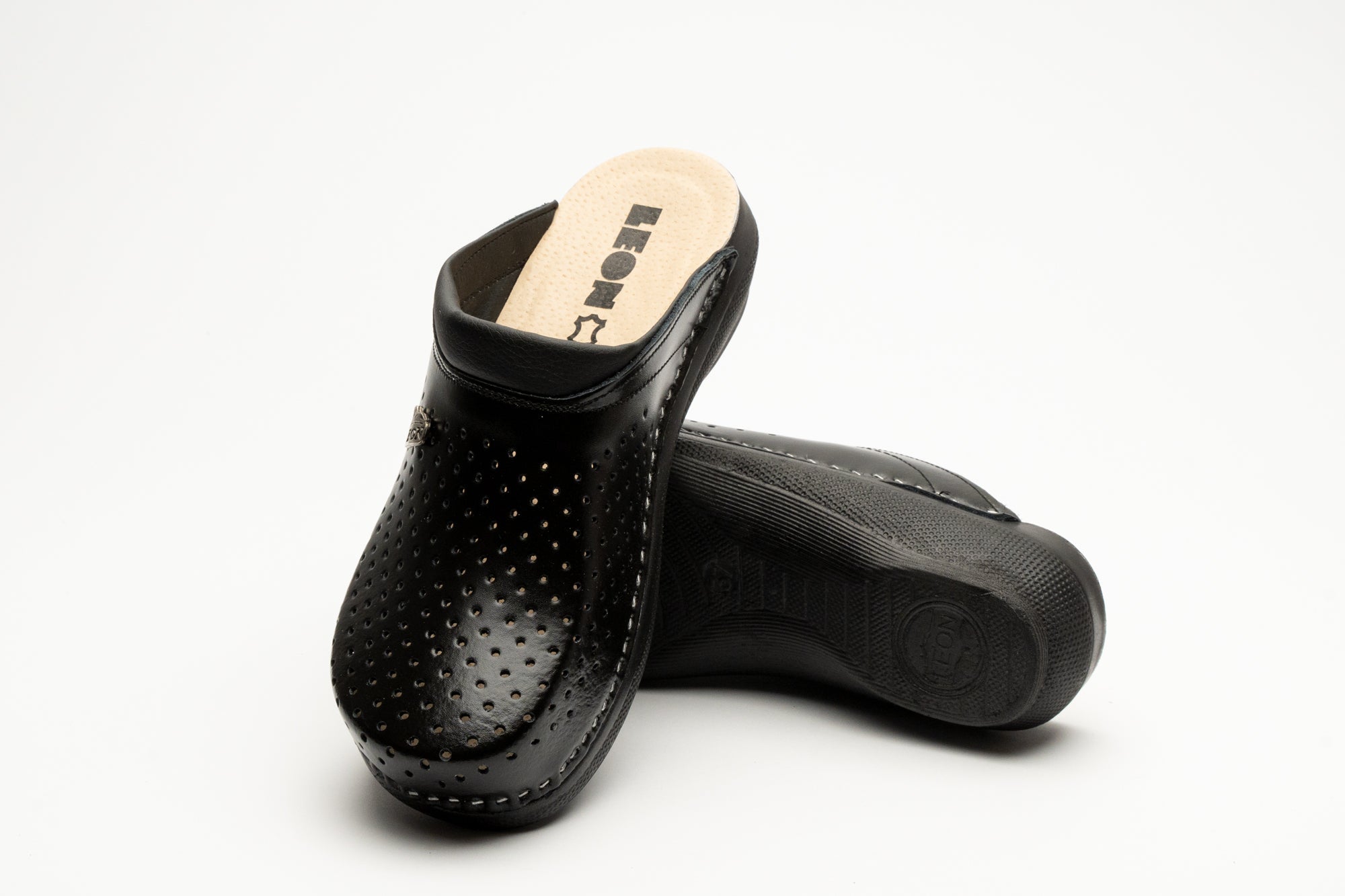 Klassiska Dam Läder Clogs - Svart