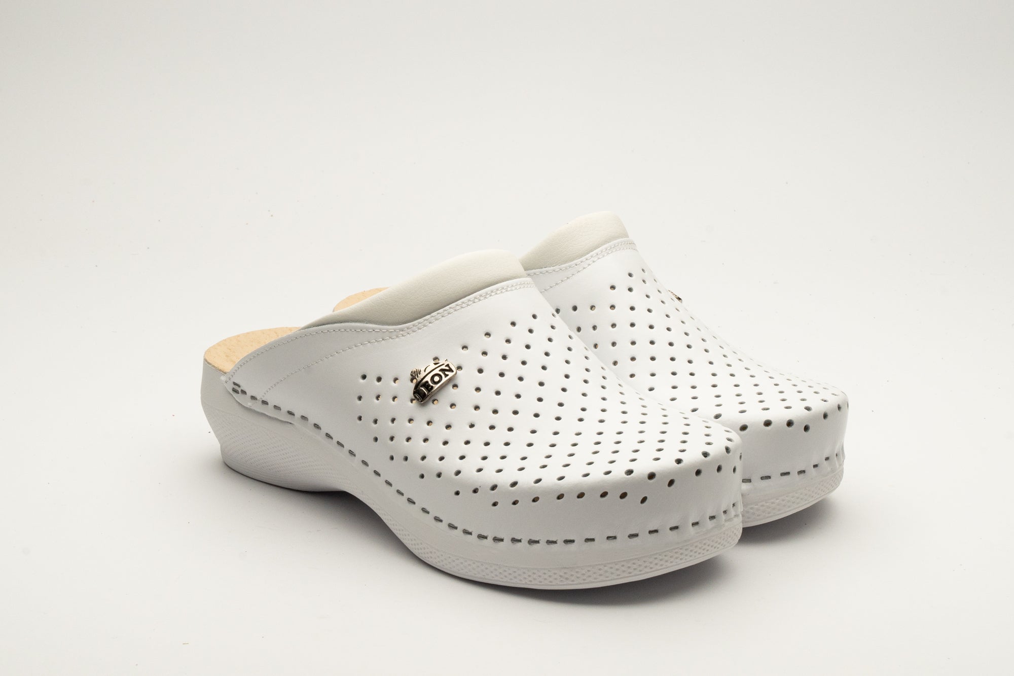 Klassiska Dam Läder Clogs - Vit