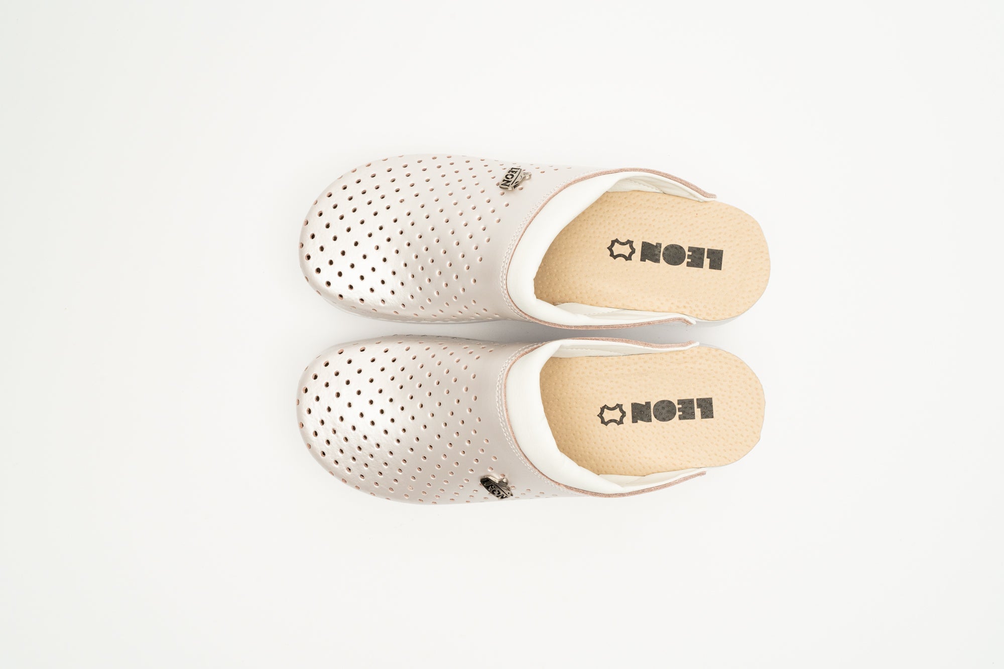 Klassiska Dam Läder Clogs - Pärlemor