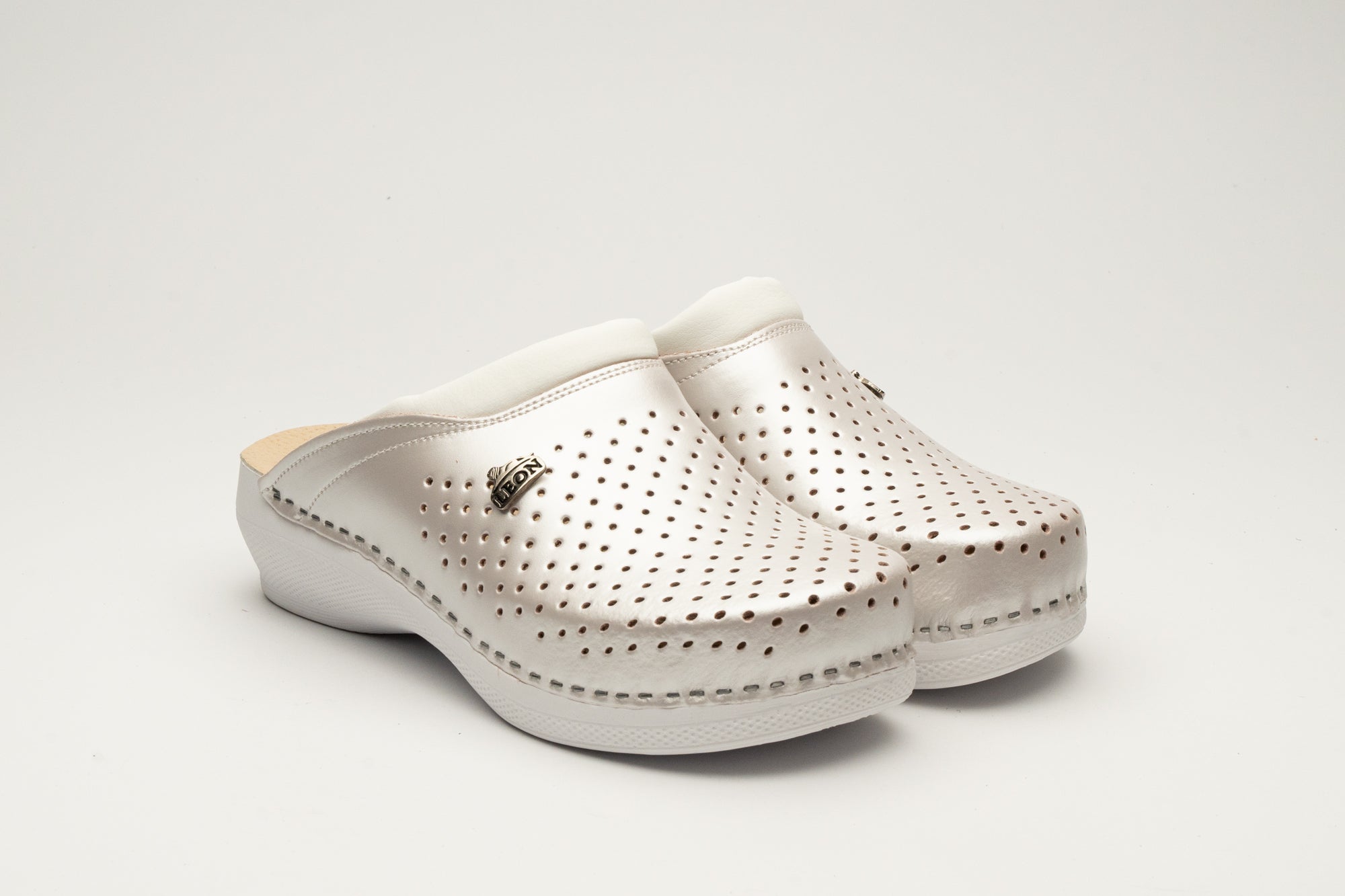 Klassiska Dam Läder Clogs - Pärlemor