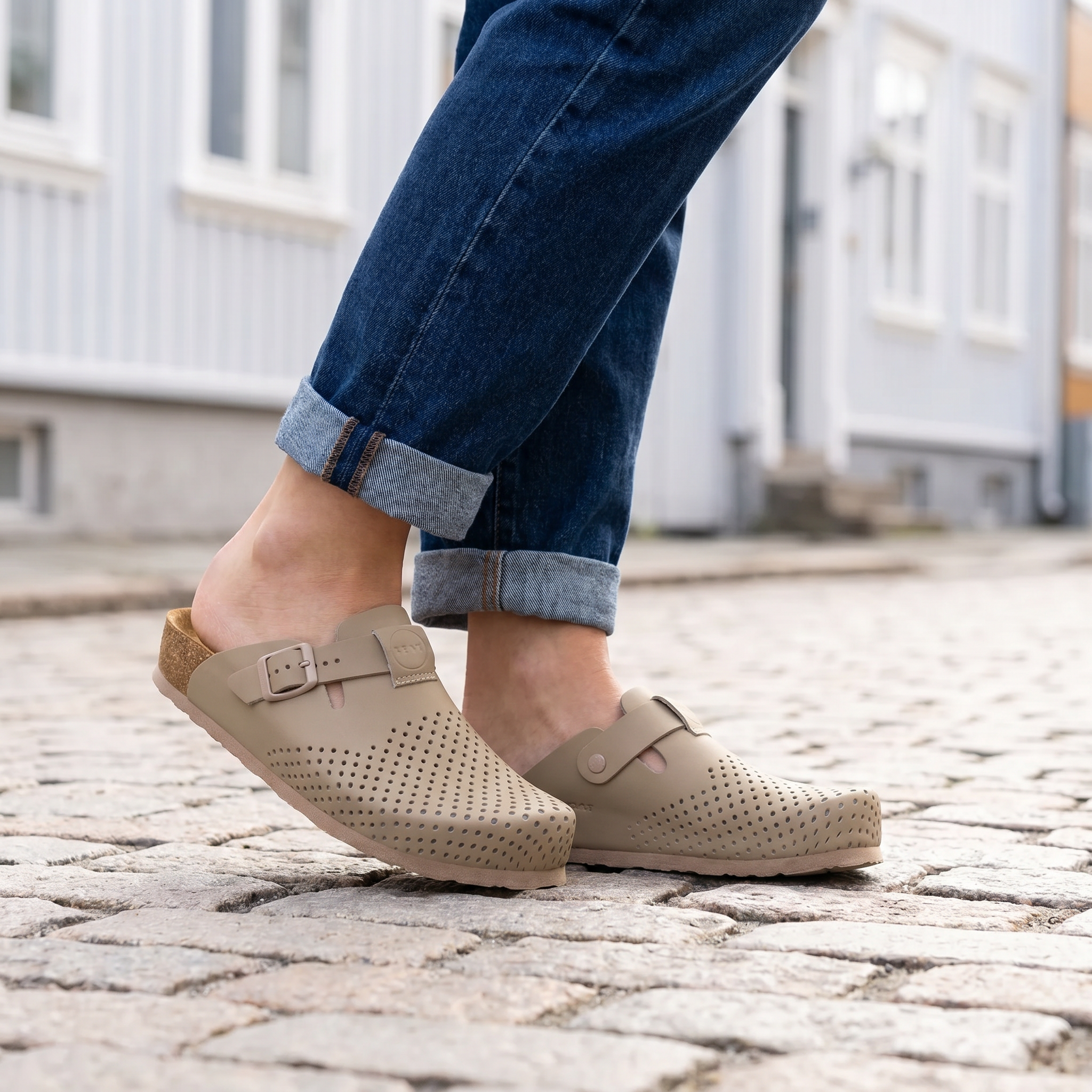Edita dam läder clogs - beige
