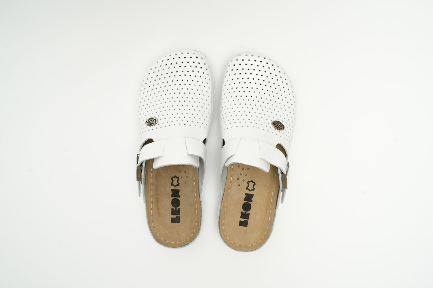 Leona - Dam Läder Clogs - Vit