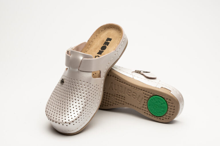 Leona Dam Läder Clogs - Pärlemor