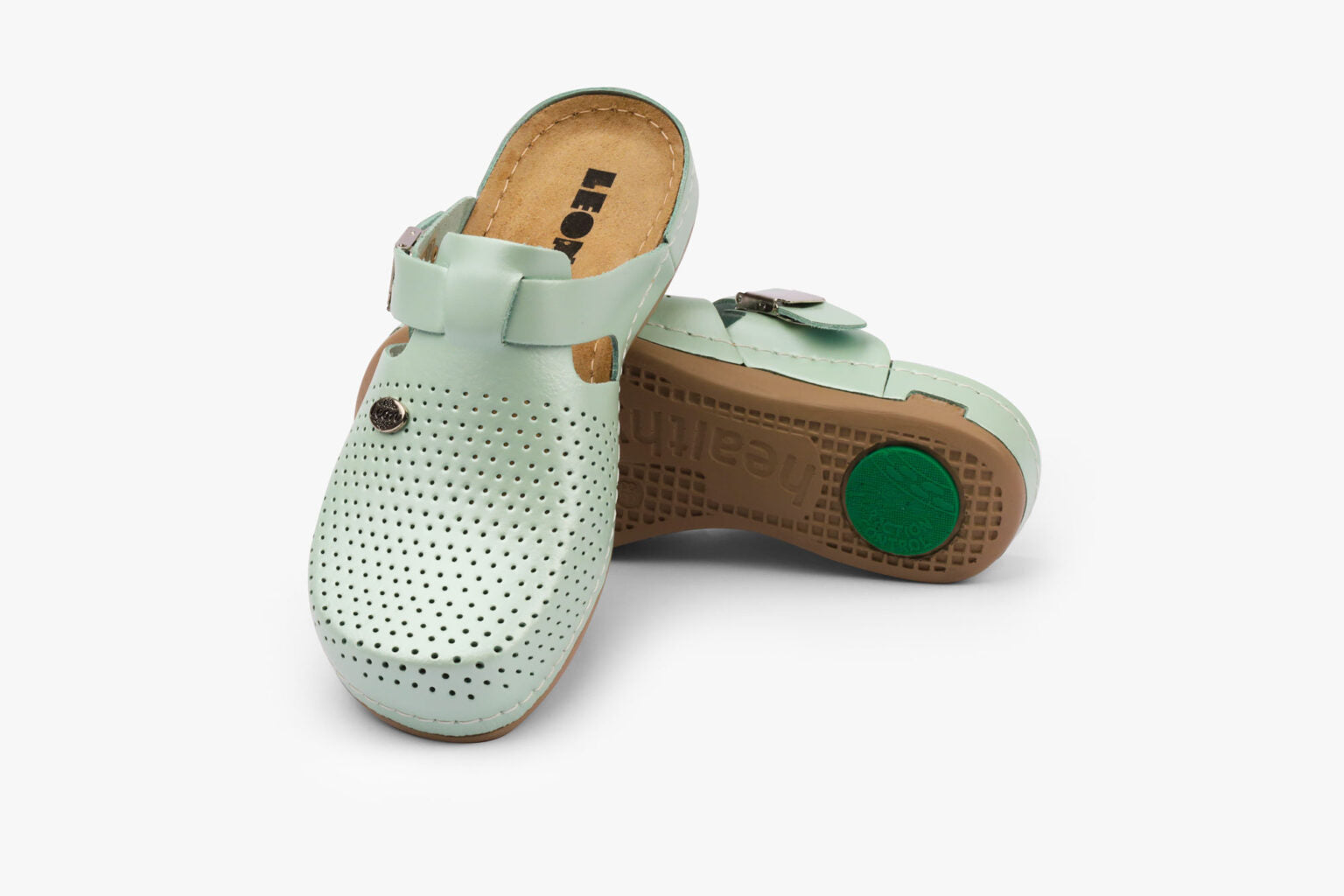 Leona Dam Läder Clogs - Pärlemorsgrön