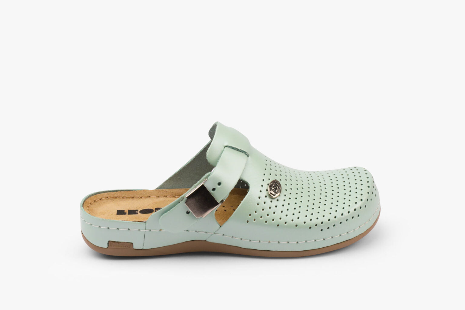 Leona Dam Läder Clogs - Pärlemorsgrön