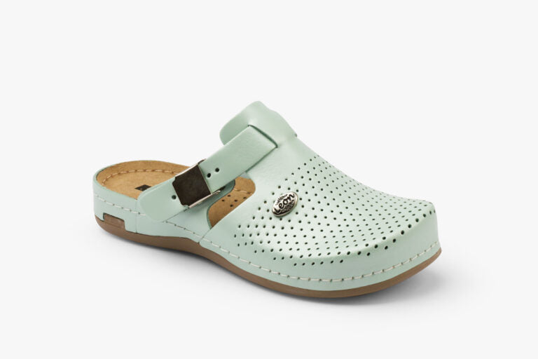 Leona Dam Läder Clogs - Pärlemorsgrön