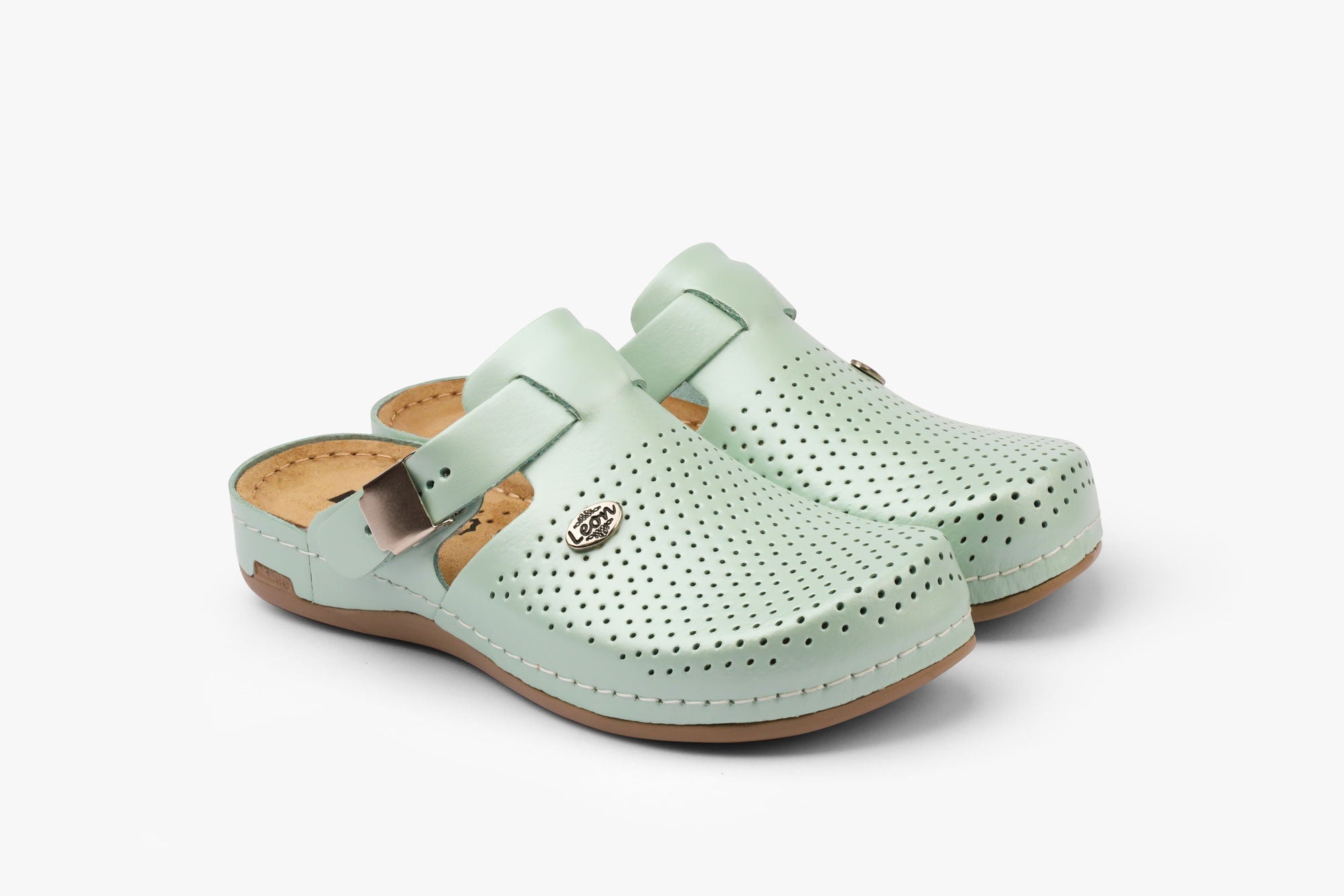 Leona Dam Läder Clogs - Pärlemorsgrön